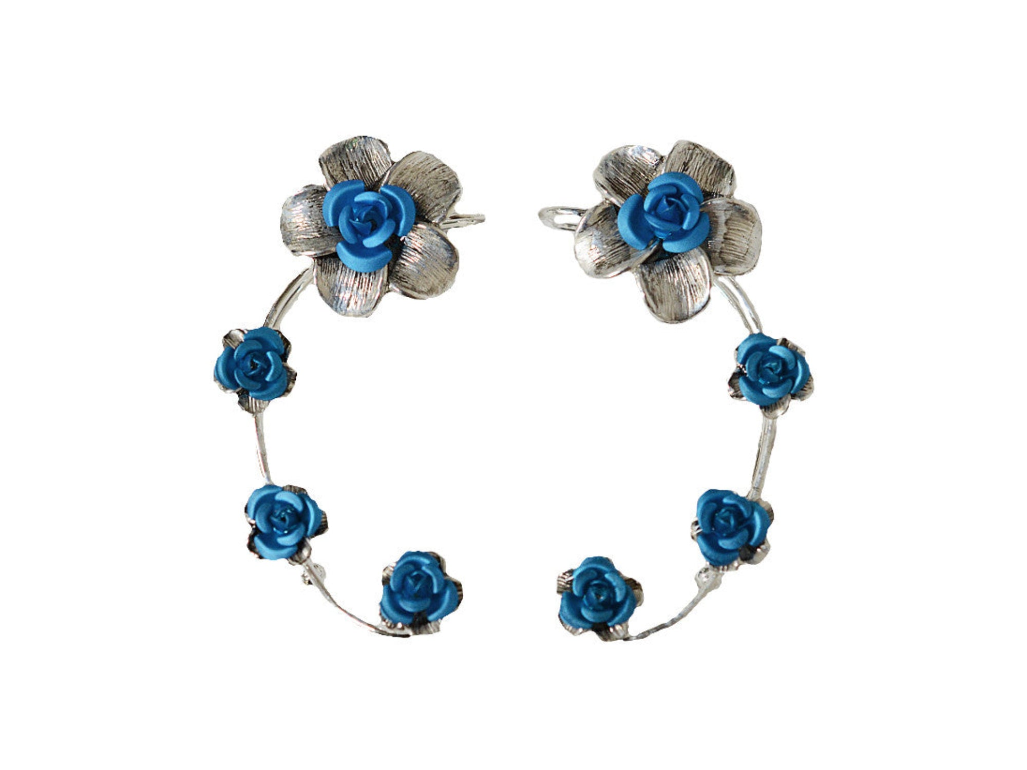 Plumeria Rose Elf Ear Cuffs - Silver Lightweight Non Piercing Jewelry front view