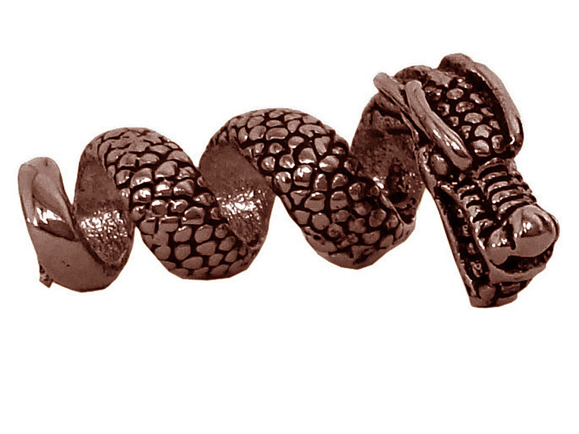 Wide dragon hair bead with scale texture in copper finish