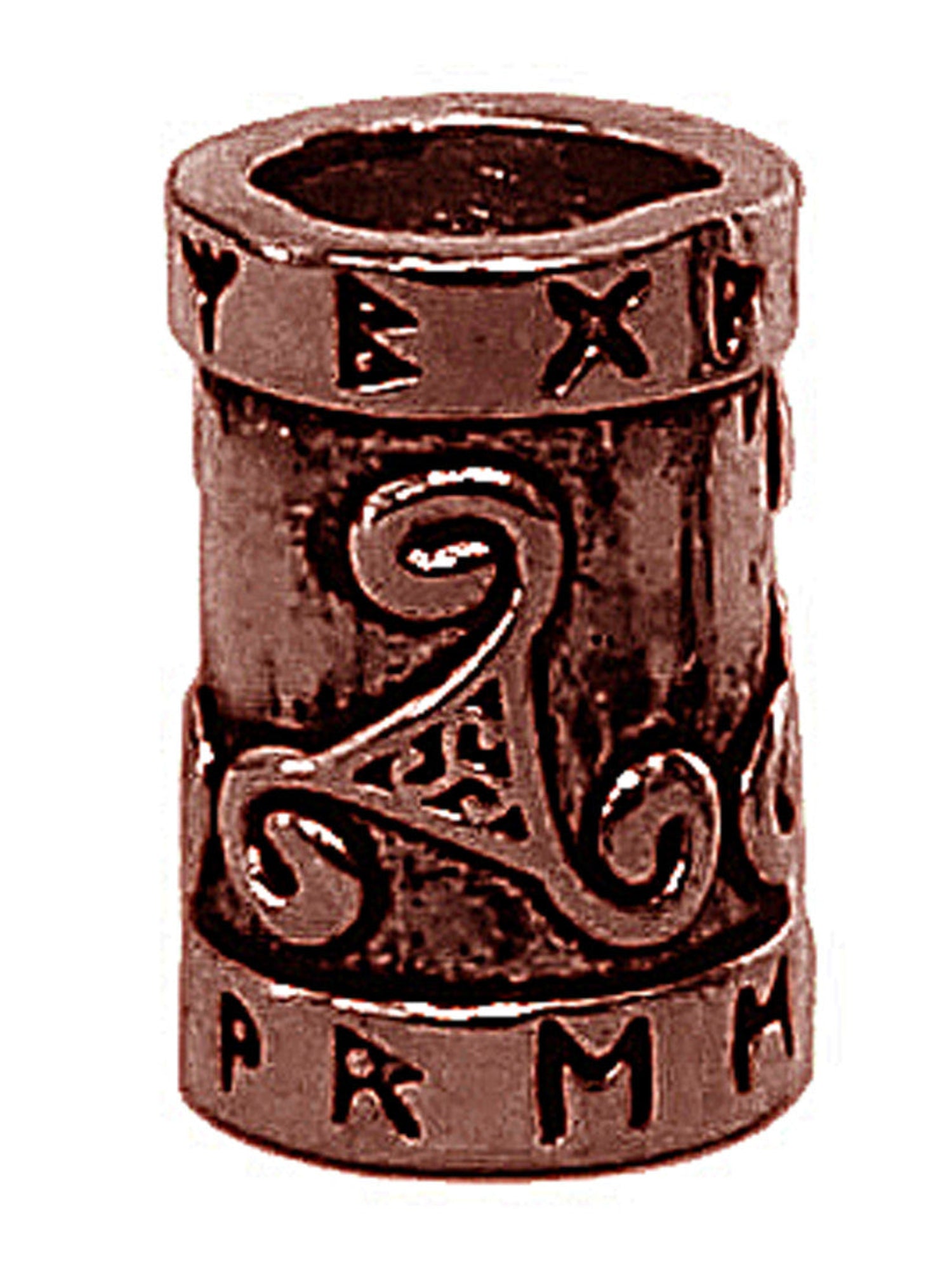 Rune spiral hair bead in oxidized copper finish