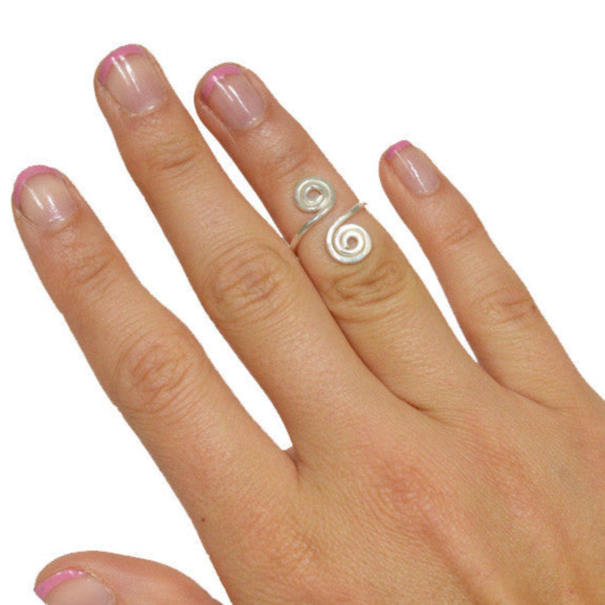 Model wearing Etruscan Spiral Ring - Sterling Silver Adjustable Jewelry