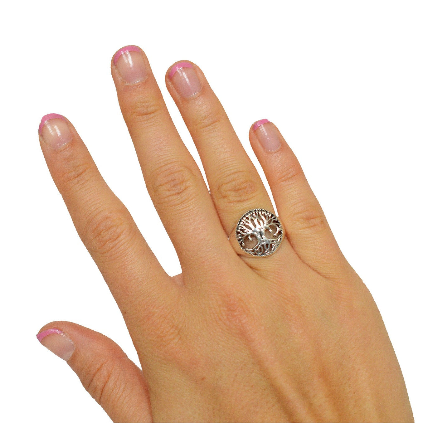 Model wearing Enchanted Tree of Life Ring – Sterling Silver Spiritual Jewelry
