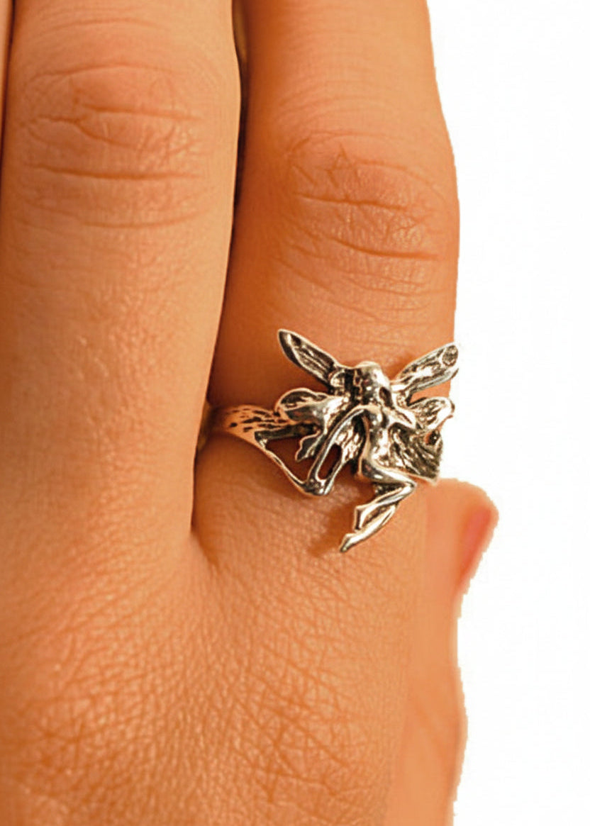 Model wearing sterling silver fairy ring
