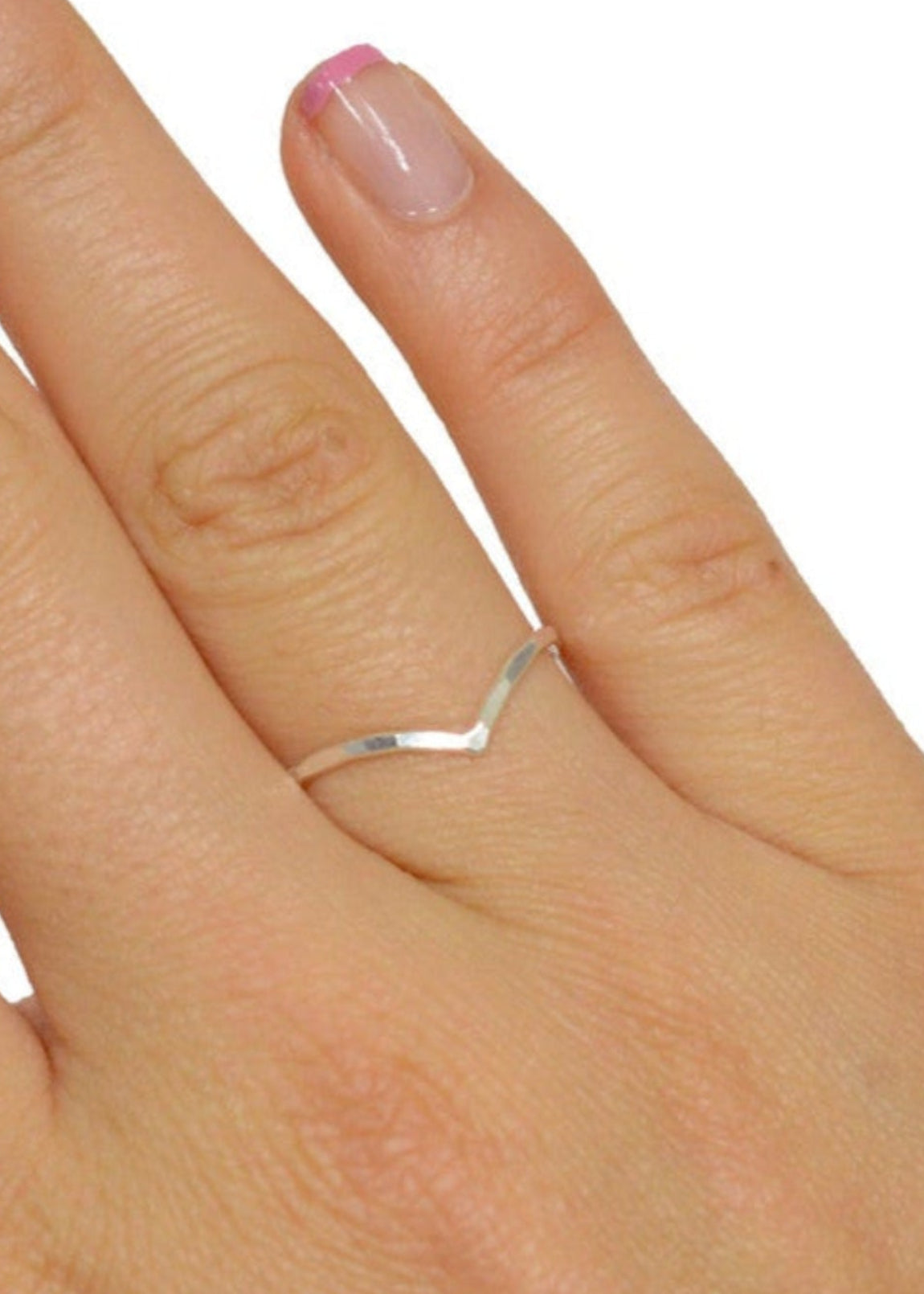 Model wearing Hammered Point Ring – Sterling Silver Minimalist Boho Jewelry