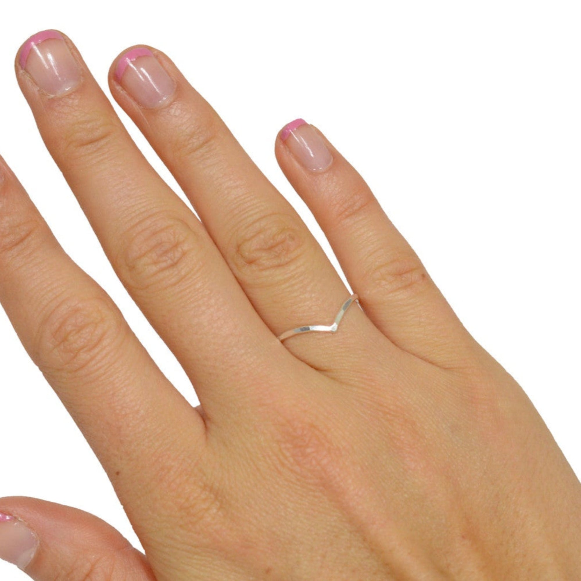 Model wearing Hammered Point Ring – Sterling Silver Minimalist Boho Jewelry