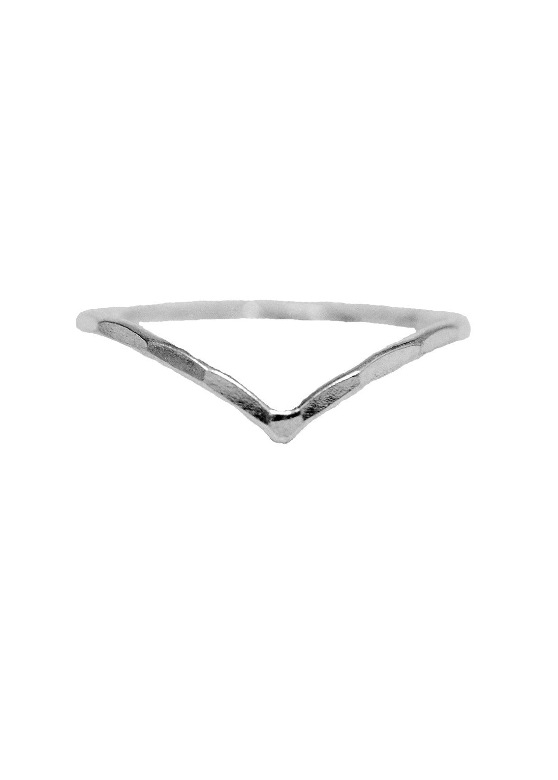Hammered point ring in sterling silver, minimalist boho jewelry, angled top view