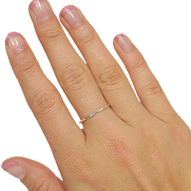 Model wearing Hammered Thin Band Ring – Sterling Silver Minimalist Jewelry