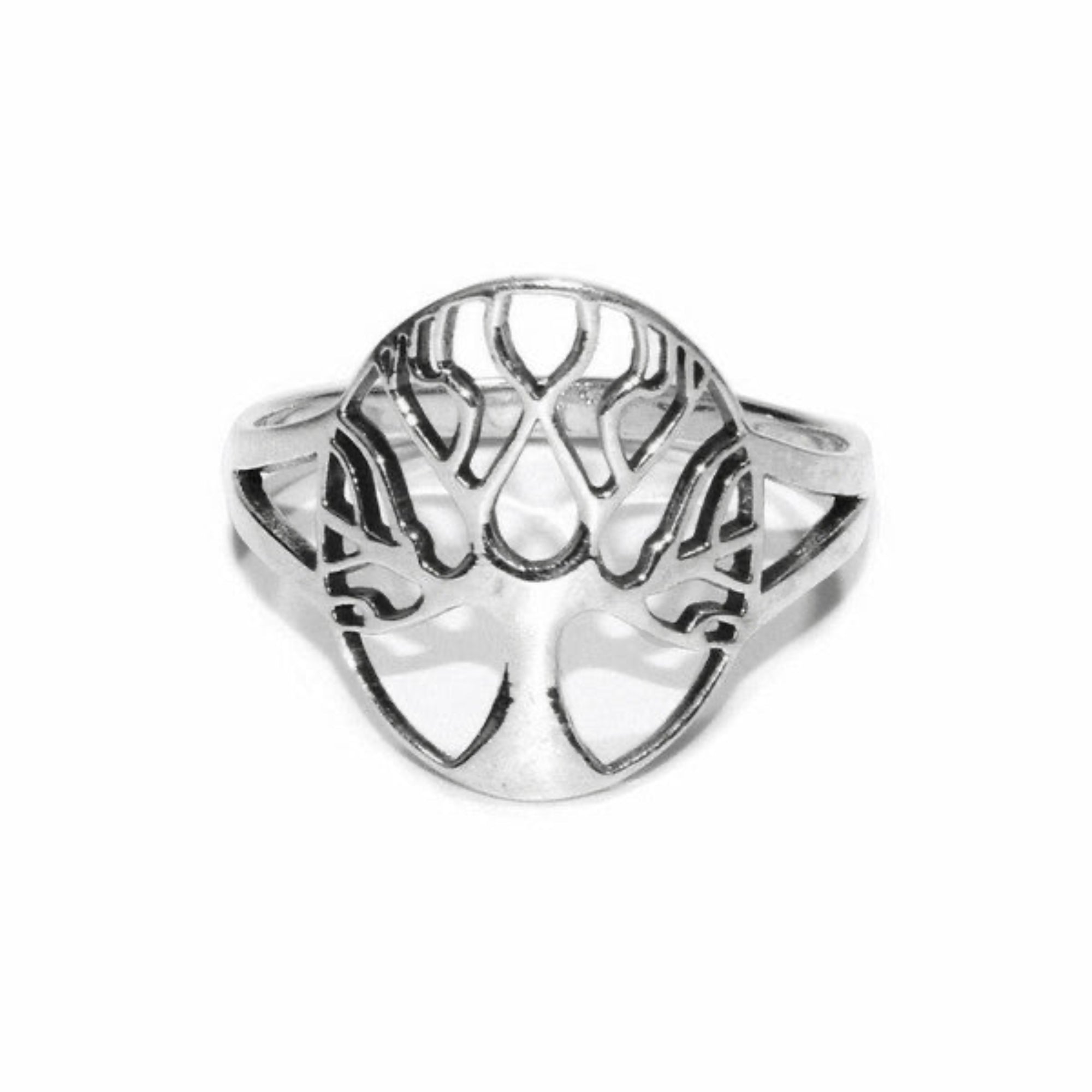 Tree of Life Ring - Sterling Silver Spiritual Mystical Design front view