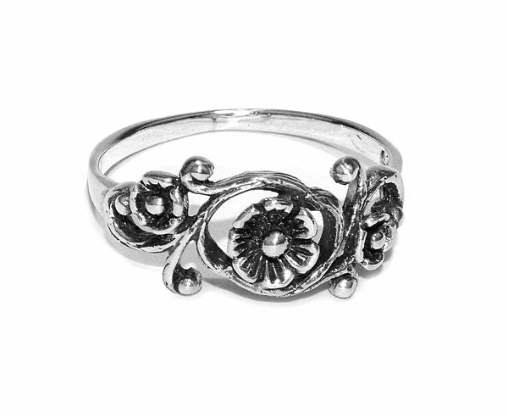 Sterling silver adjustable wild flower floral ring