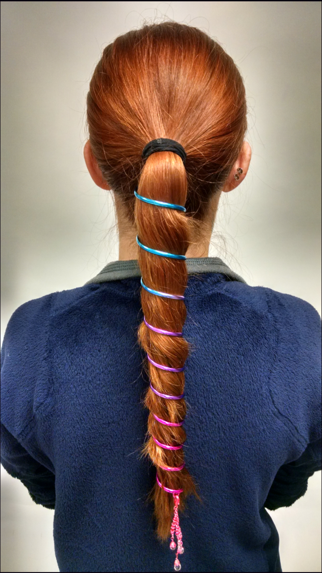 Rainbow ponytail wrap, 12-inch spiral hair twister, front view