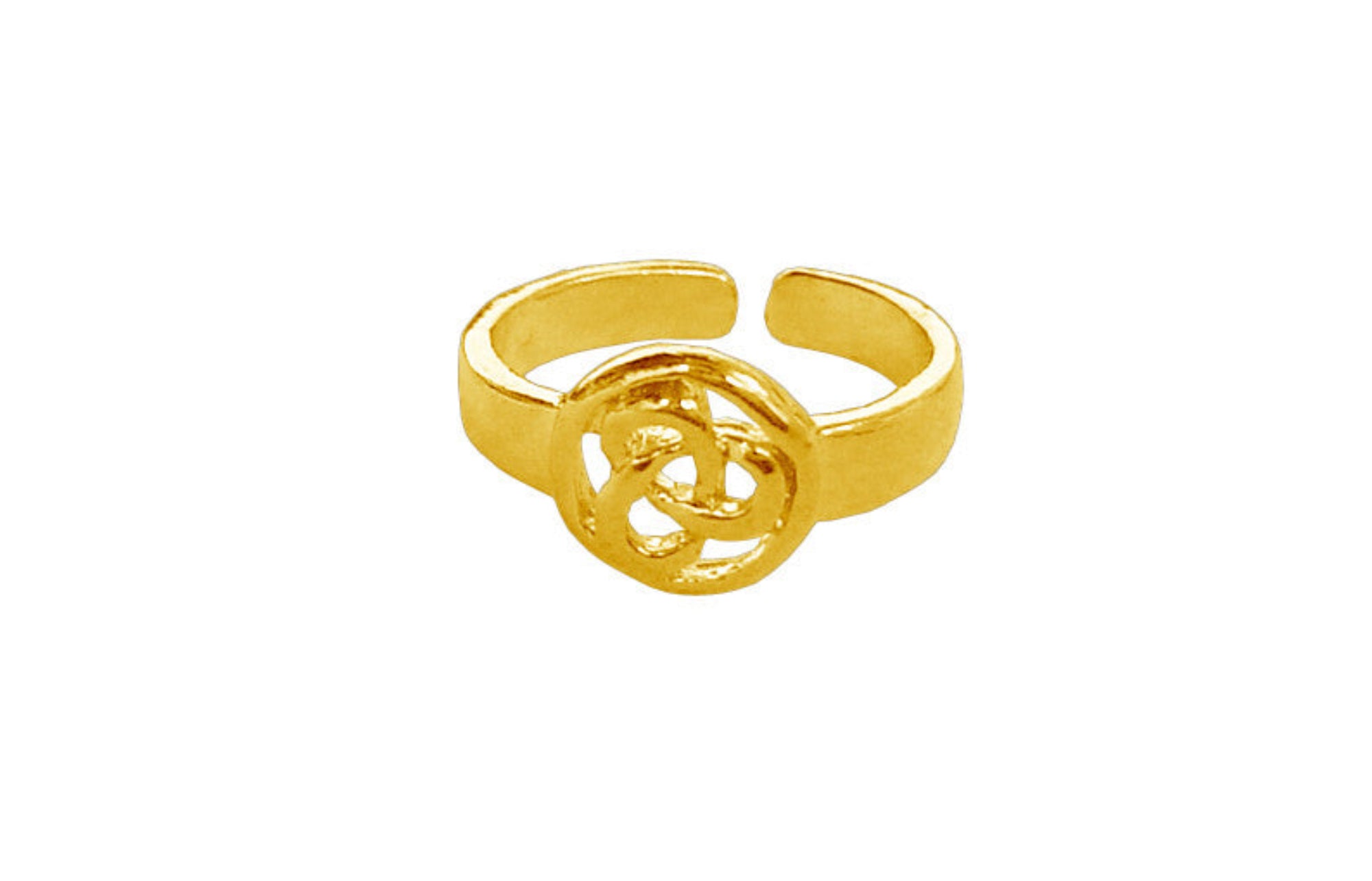 Gold Celtic eternity adjustable toe ring on white background