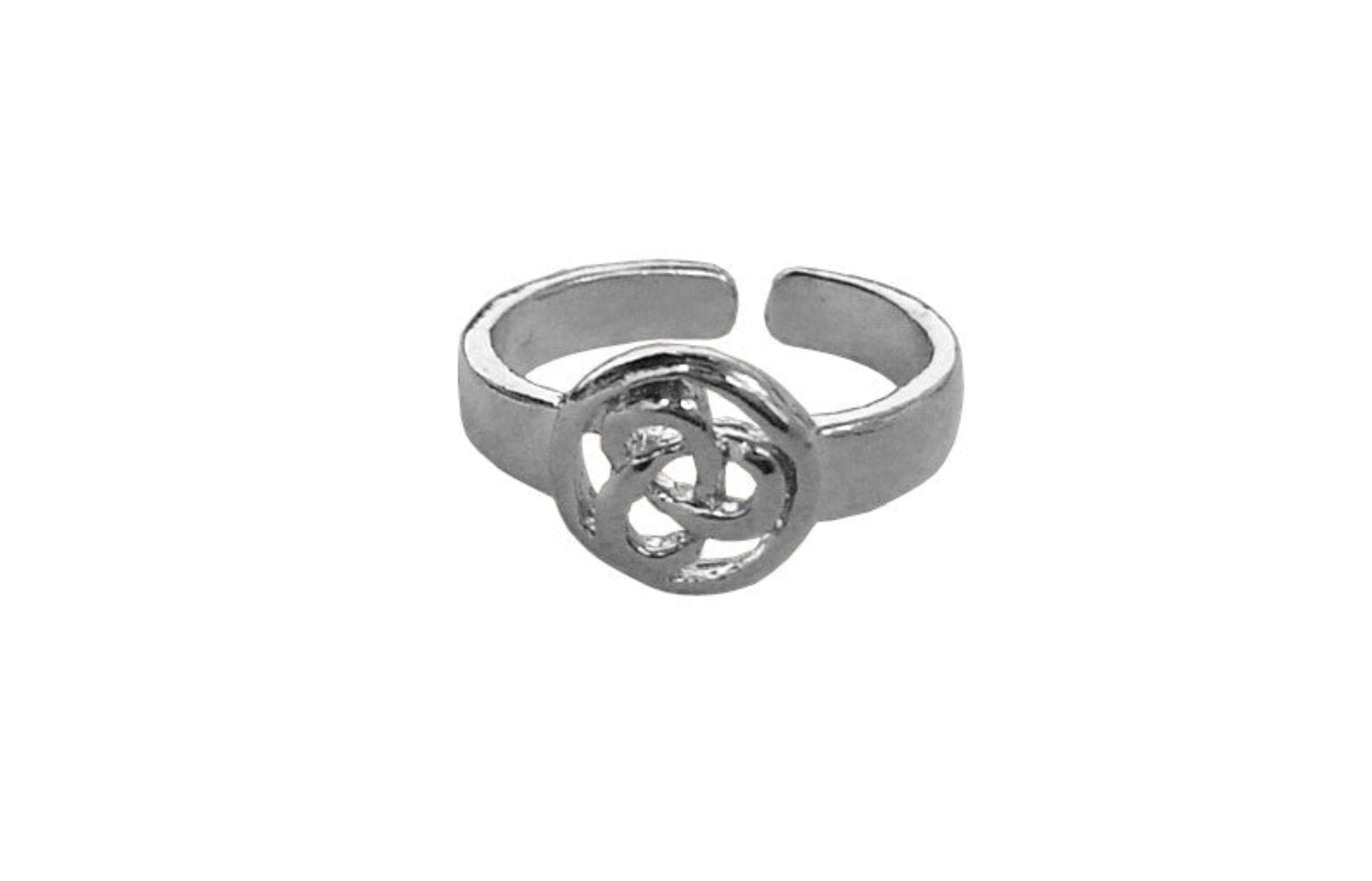 Silver Celtic triquetra knot adjustable toe ring front view