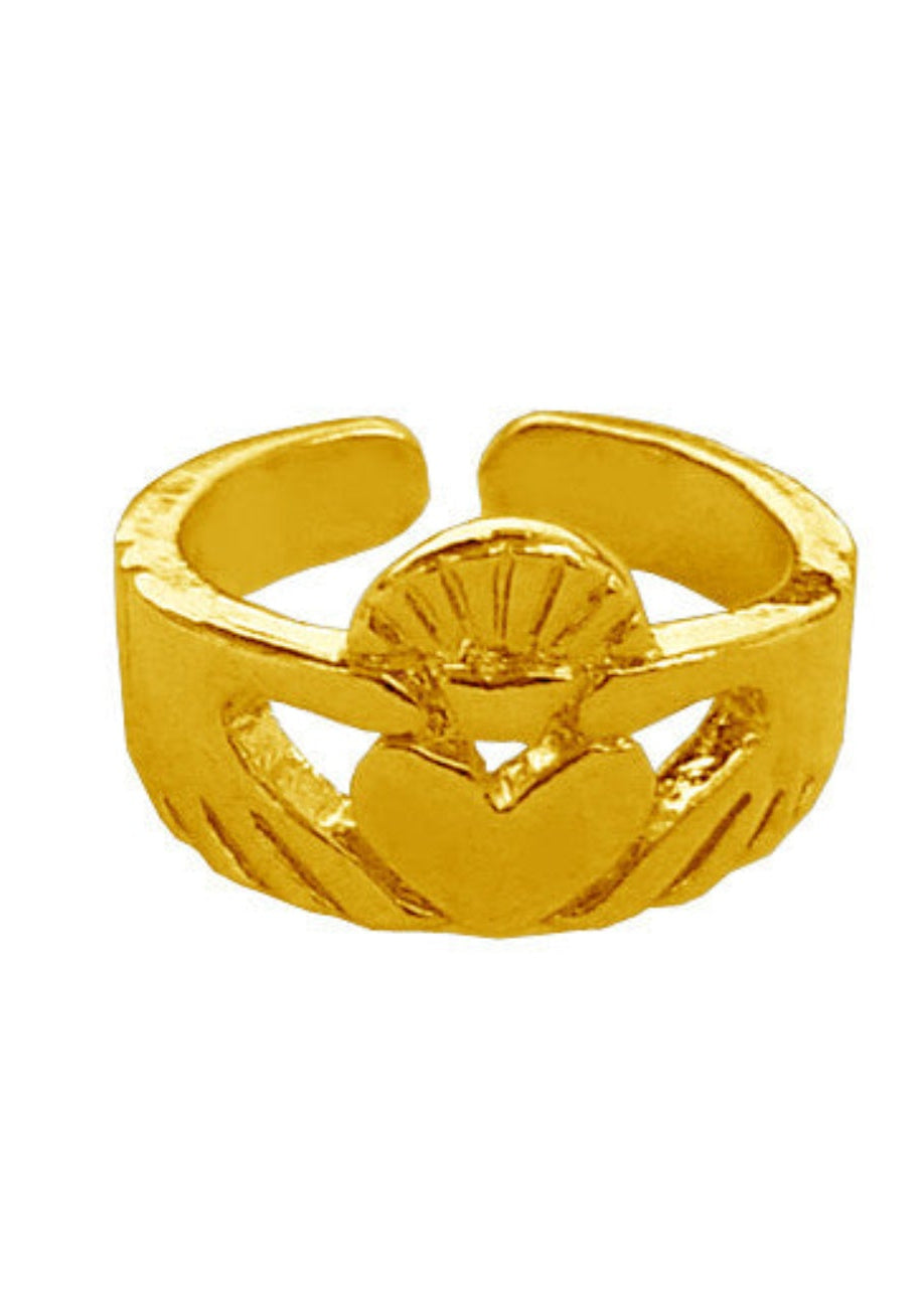 Gold Claddagh Toe Ring - Adjustable Celtic Jewelry front view