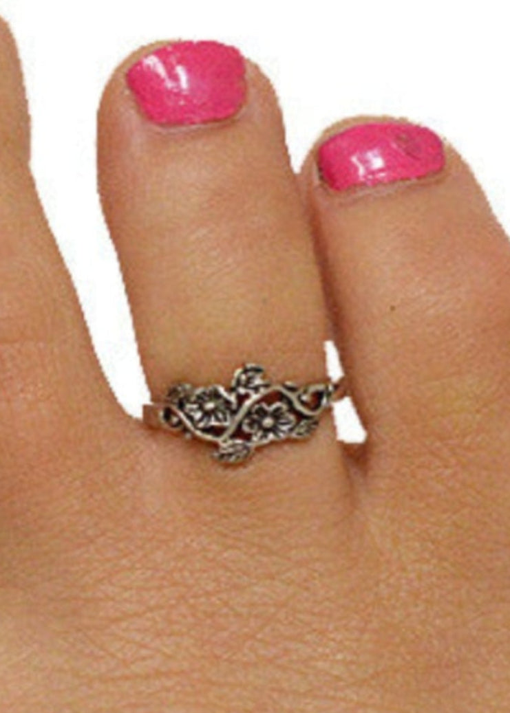 Model wearing Blossom Toe Ring - Sterling Silver Adjustable Jewelry