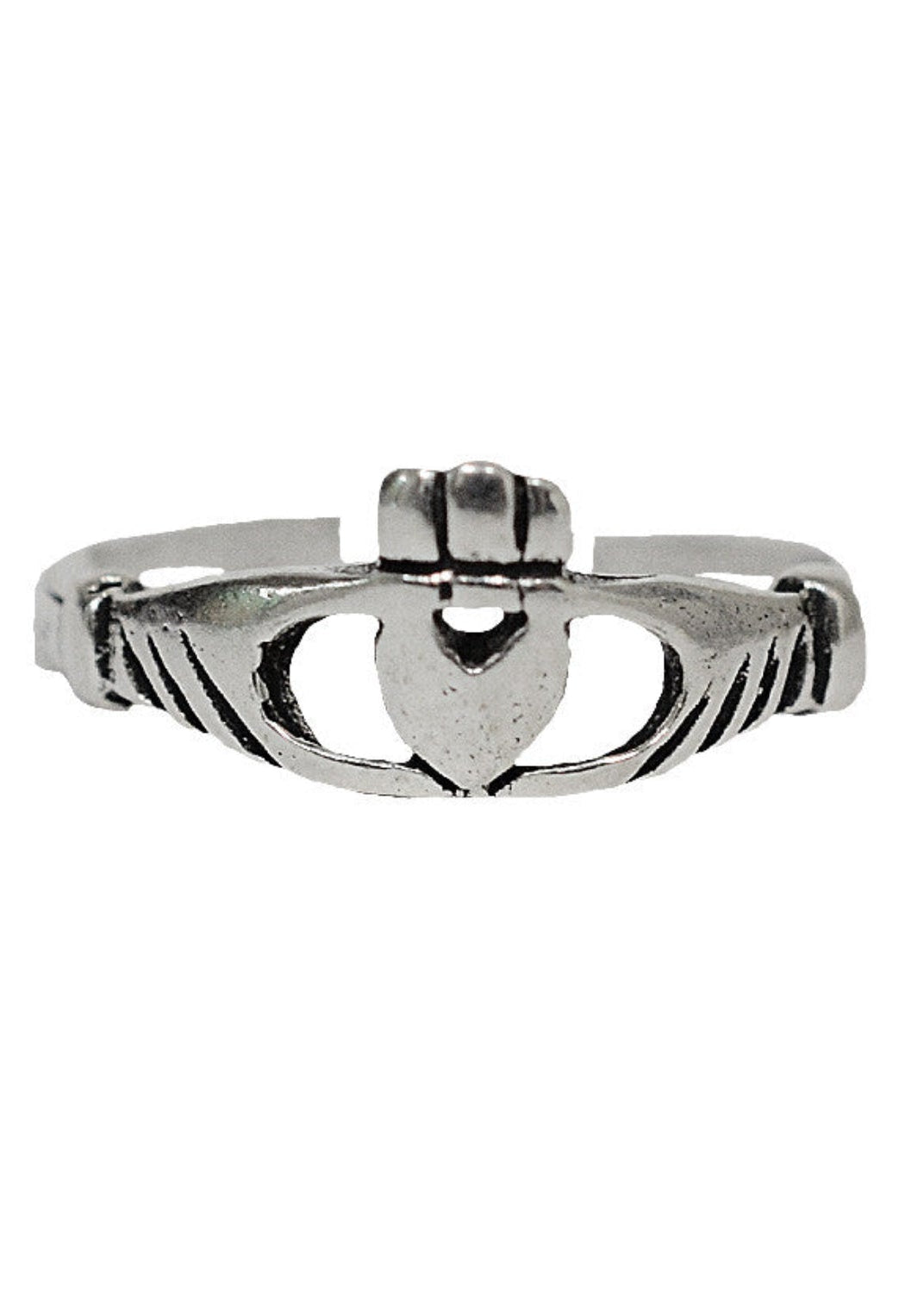 Claddagh Thin Band Toe Ring - Sterling Silver Adjustable Jewelry front view