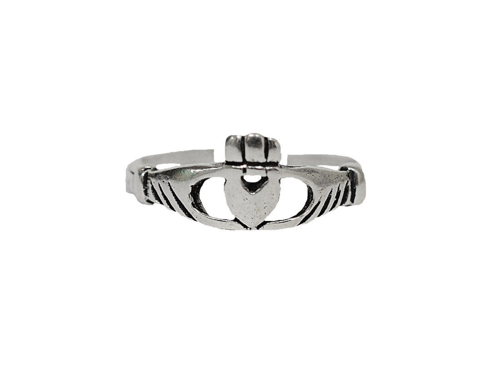 Claddagh Thin Band Toe Ring - Sterling Silver Adjustable Jewelry front view