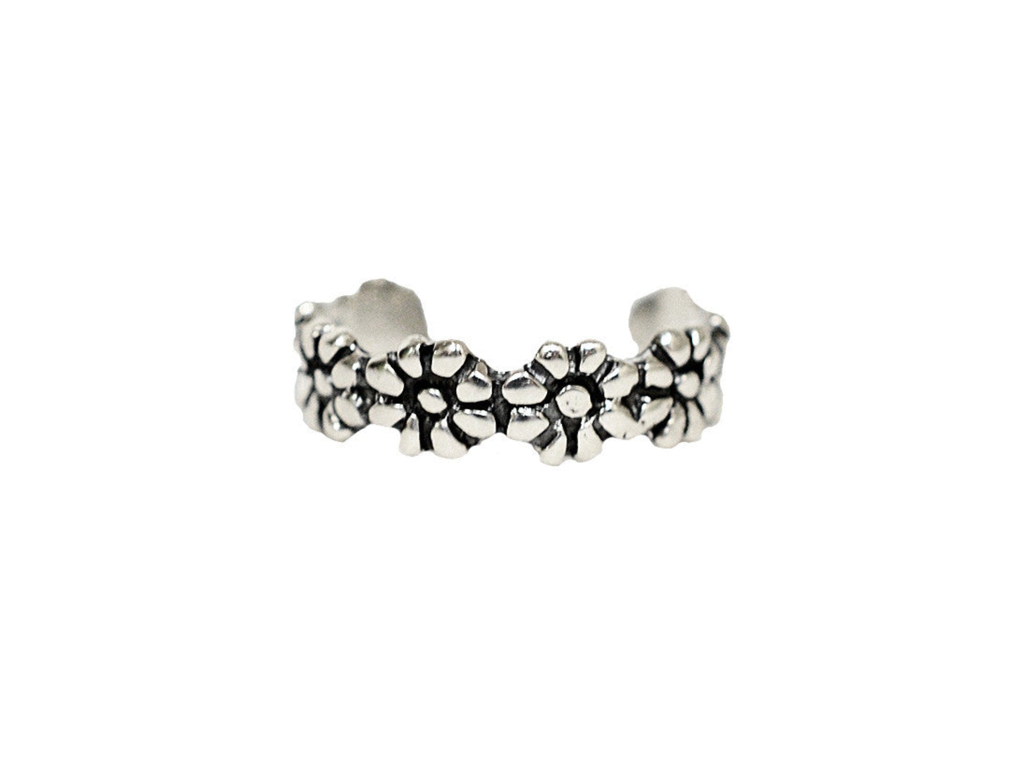 Daisy Chain Toe Ring - Sterling Silver Adjustable Jewelry front view