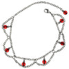 Medieval Metal - Anklet Dangling Red Beads & Silver Chains (AT-03-RD-S)