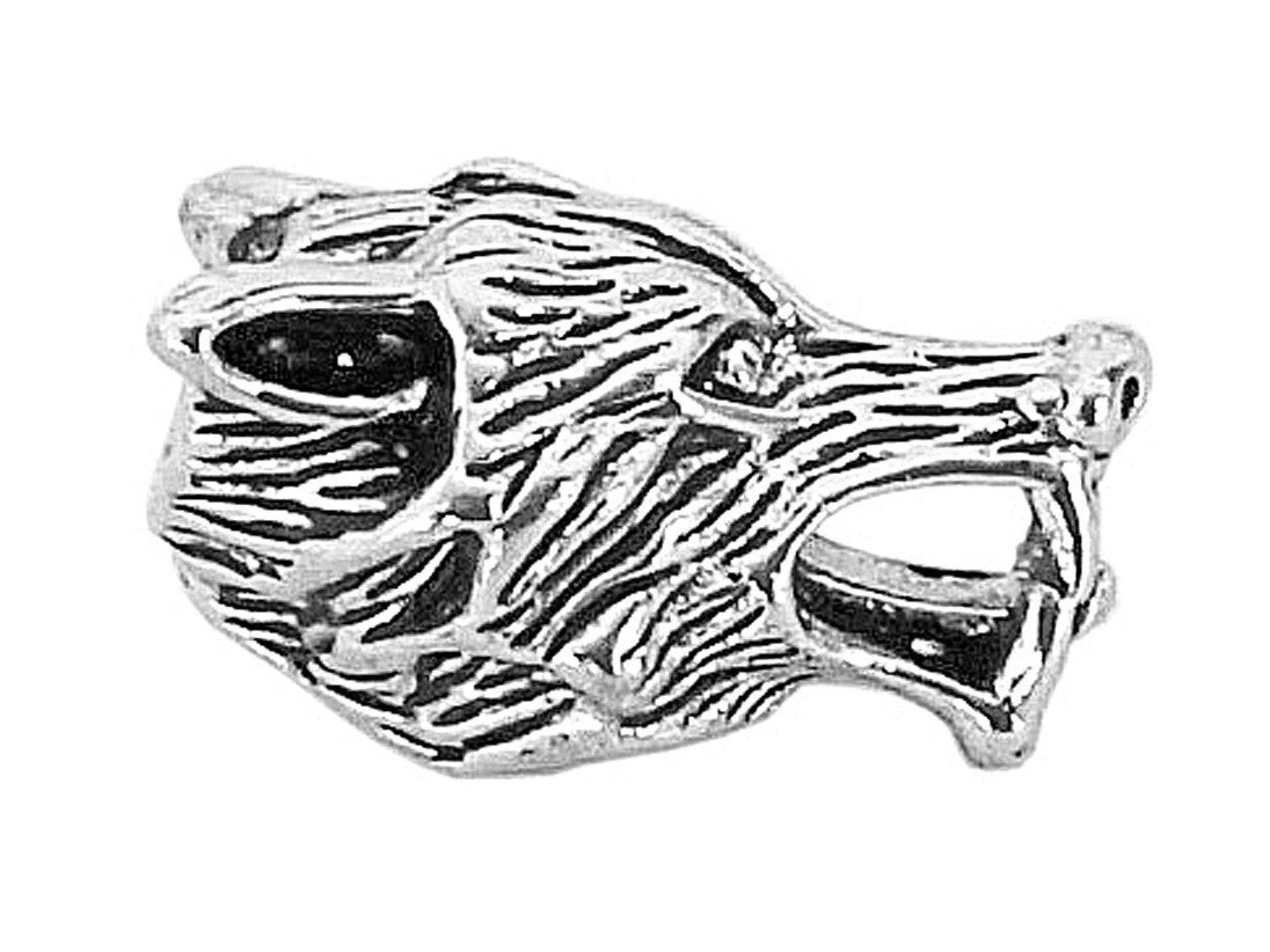 Wolf head hair bead silver finish side view