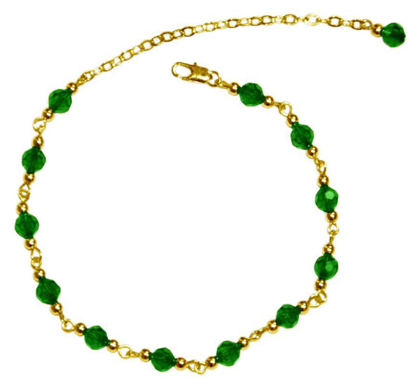 Medieval Metal - Anklet Gold Bells and Green Beads (AT-01-GN-G)