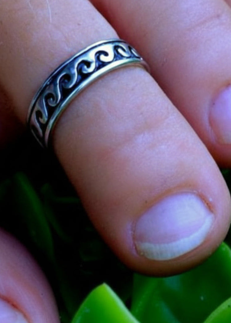 Wave toe ring with silver overlay worn on toe