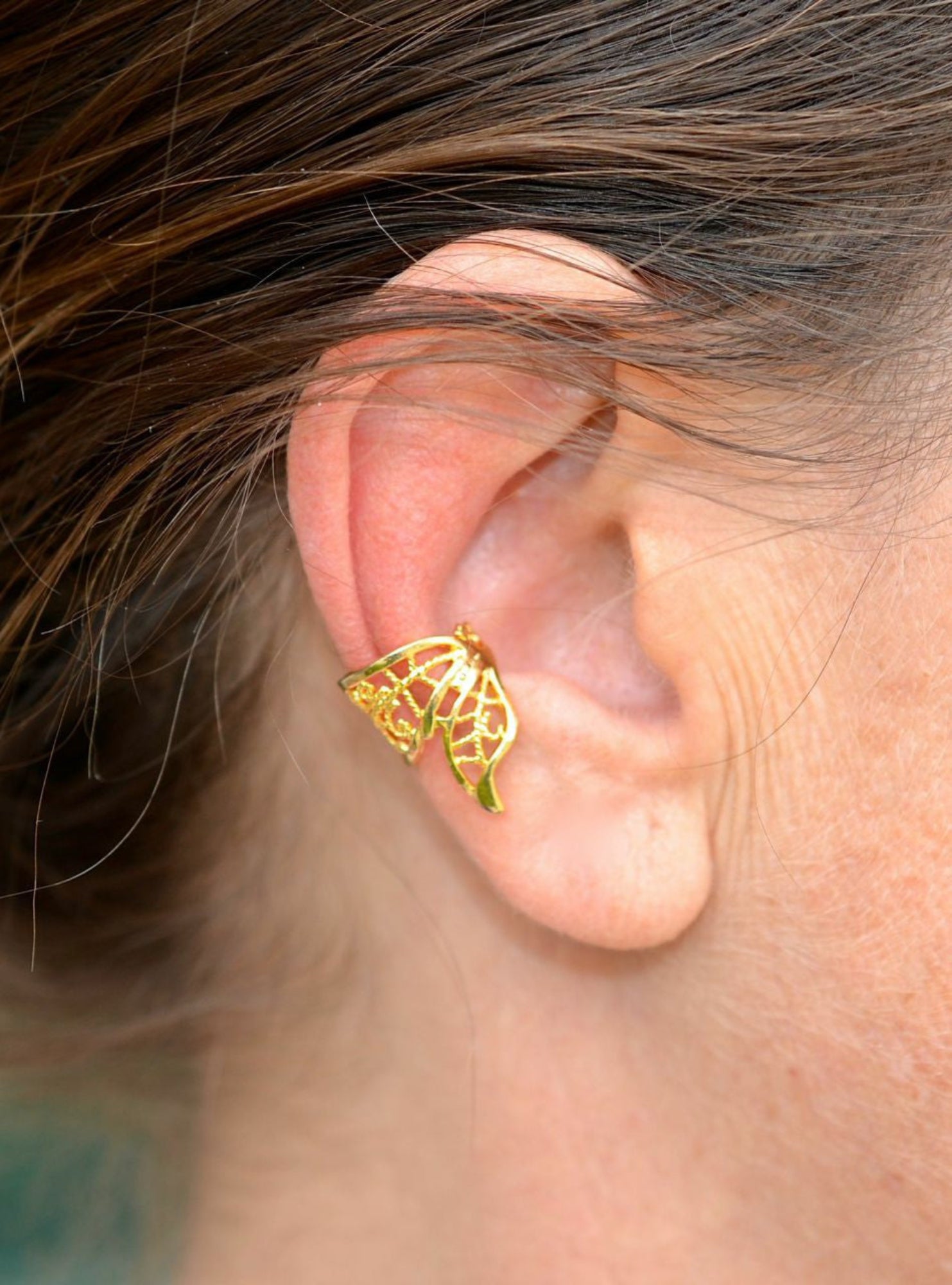 gold butterfly wing ear cuff non piercing earring front view