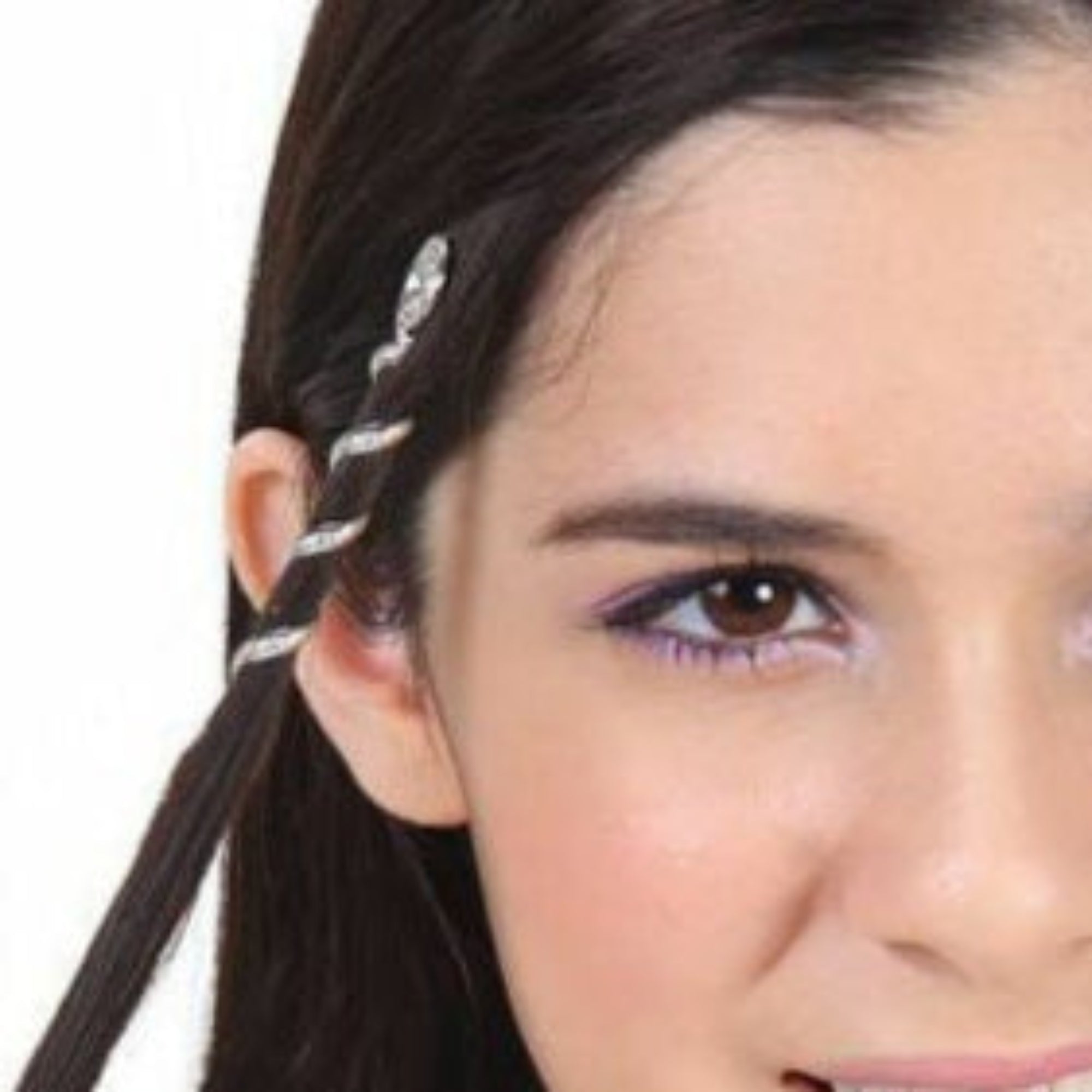 Model wearing Mini Spiral Hair Wrap - 2" Silver Hair Twister Accessory
