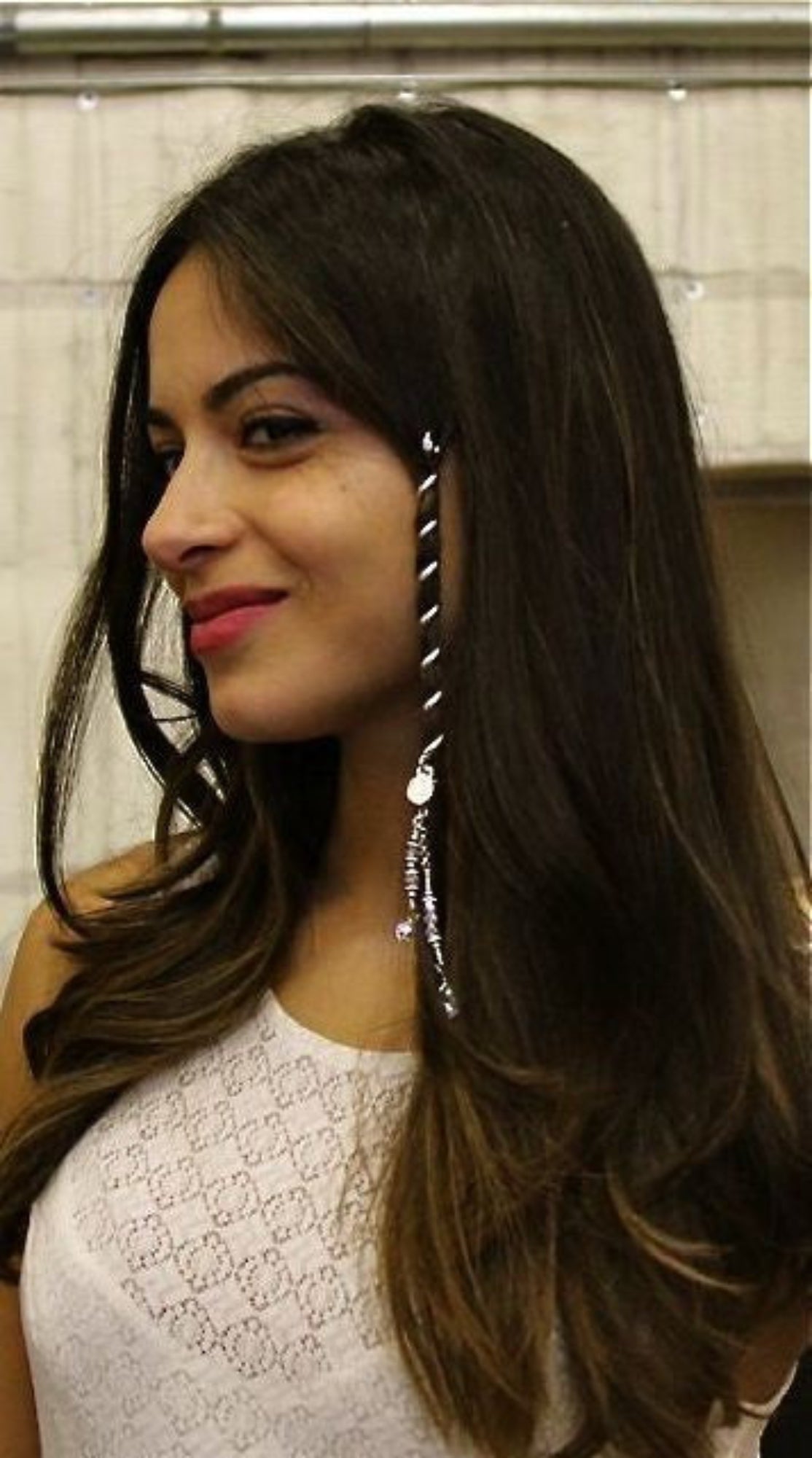 Model wearing Silver 4-Inch Spiral Hair Twister with Charm
