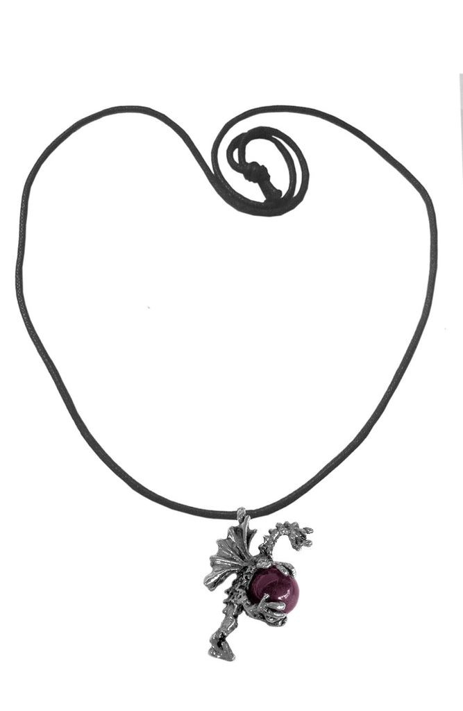 Dragon Holding Magic Ball Silver- Necklace