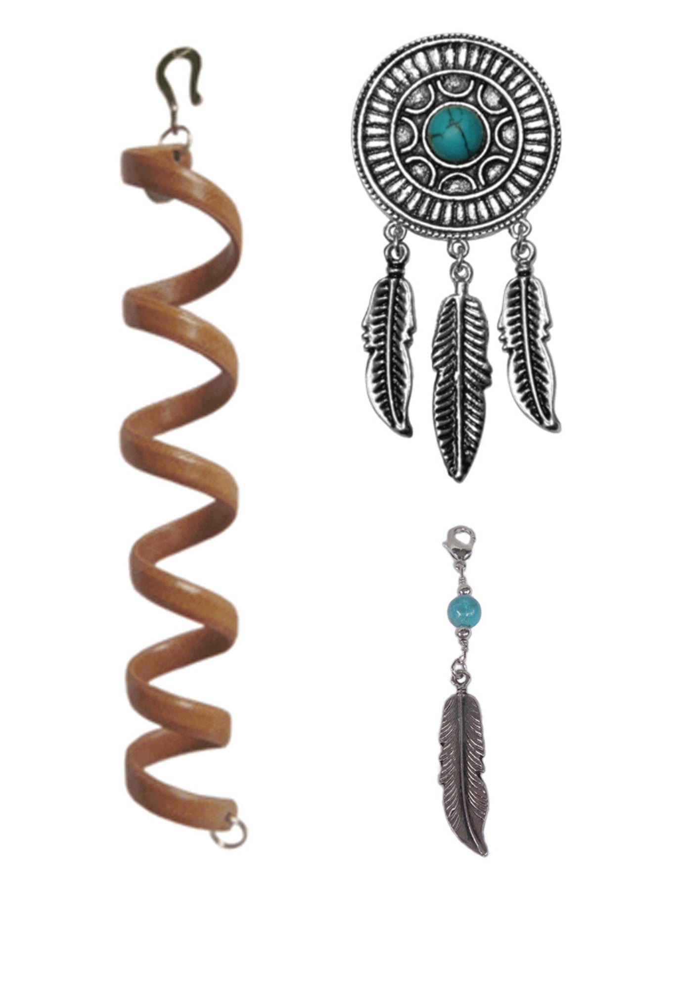 dream catcher ponytail wrap brown hair accessory worn in braid turquoise detail back view