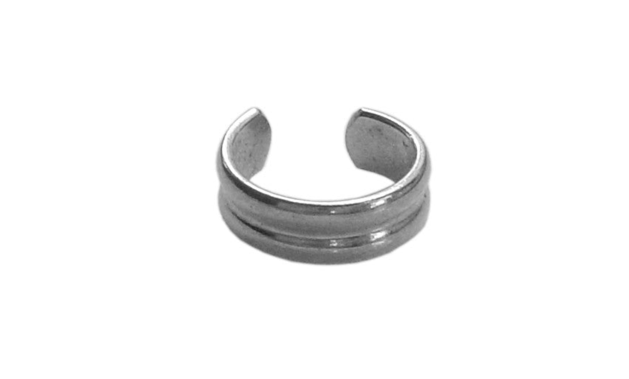 silver double band ear cuff non piercing earring front view