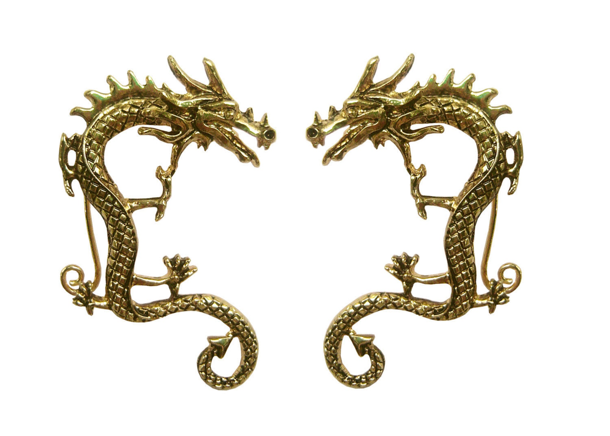 gold dragon ear cuff wrap earrings non piercing fantasy jewelry front view pair