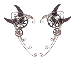 Steampunk Winged Elf Ear Cuffs - Lightweight No Piercing Jewelry back view