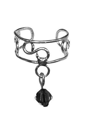 Silver Dangling Bead Ear Cuff – Elegant Non-Piercing Jewelry front view