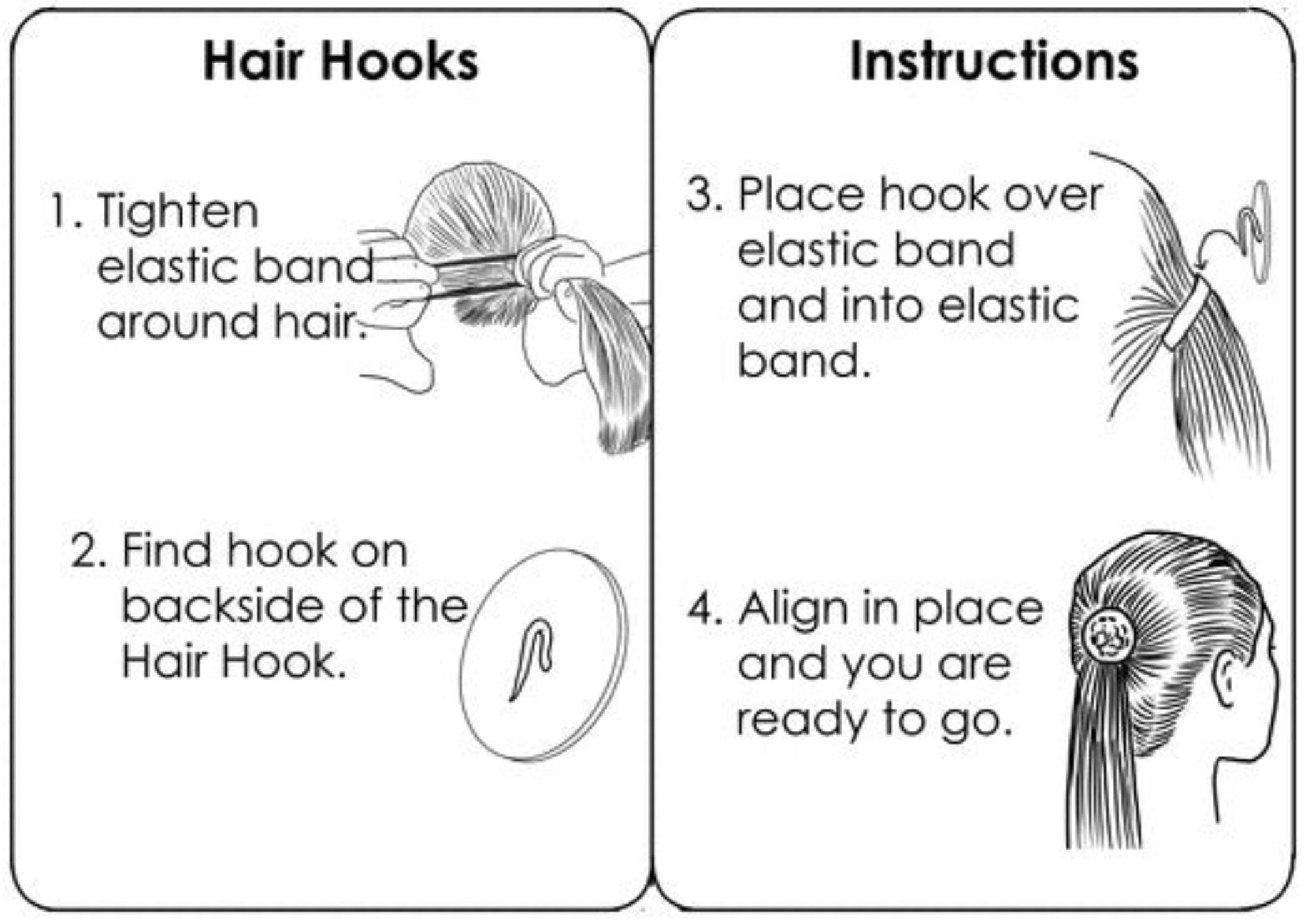 Step-by-step instructions showing how to use a silver Celtic hair hook ponytail holder by Medieval Metal.