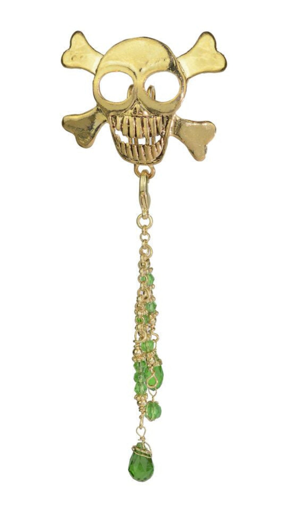 Hair Hook Gold Skull with Bead Charm Ponytail Holder front view