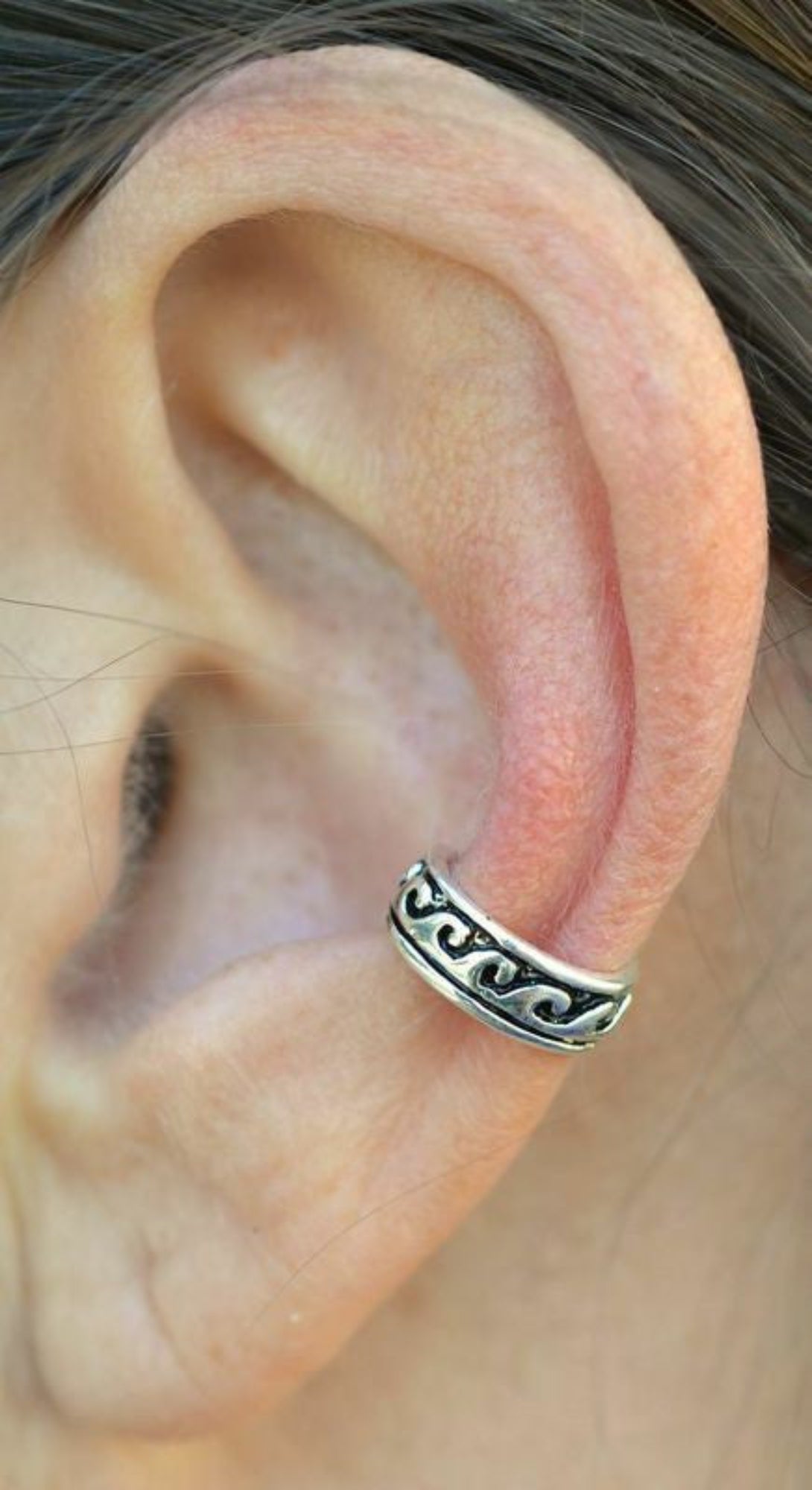silver wave ear cuff non piercing earring front view