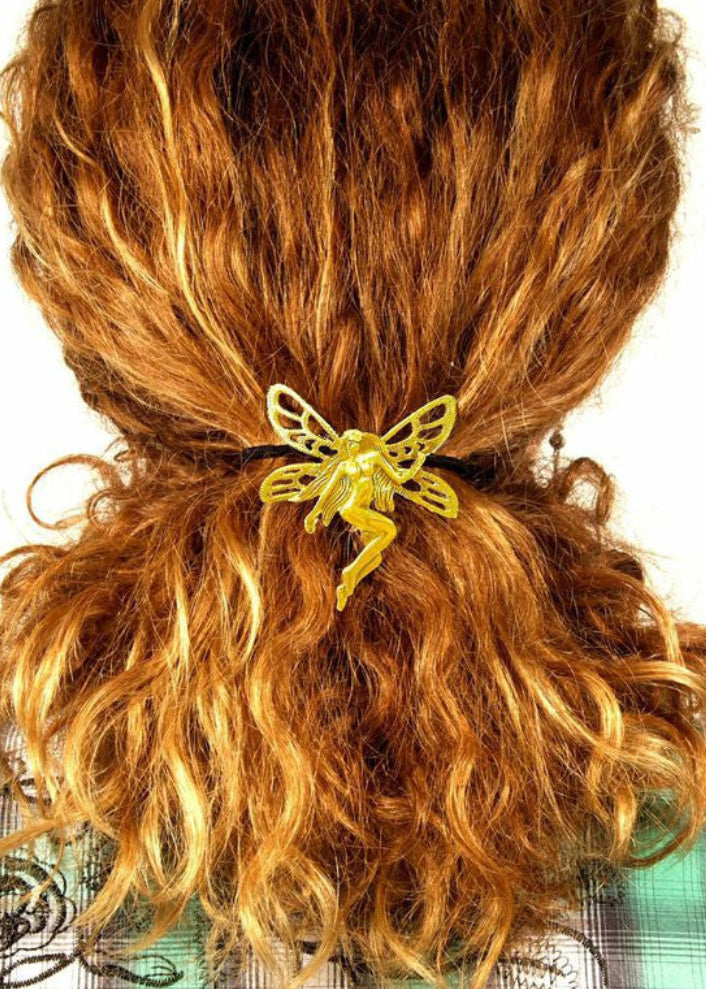 Model wearing Gold Tinker Bell Hair Hook - Elegant Boho Ponytail Holder