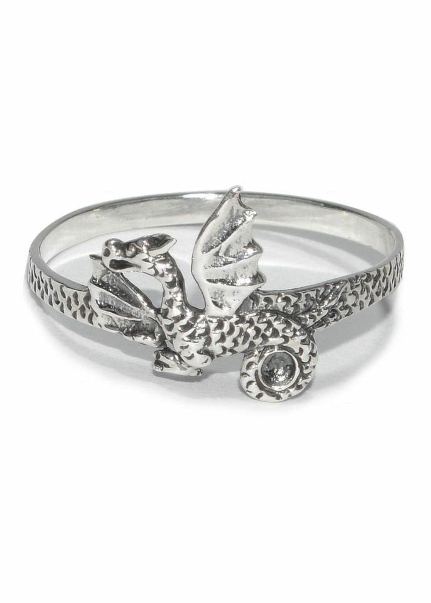 Sterling silver dragon ring, front view