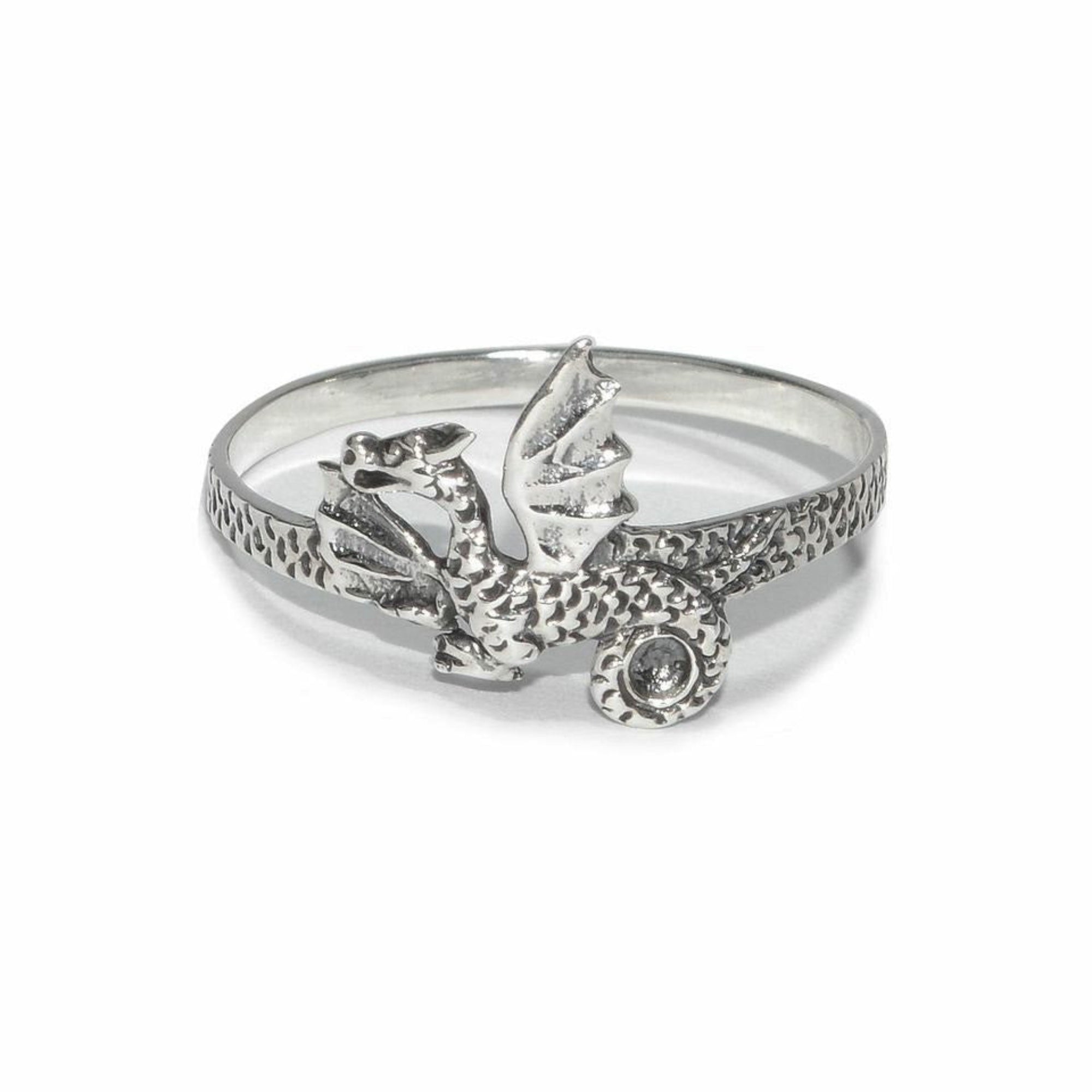Sterling silver dragon ring, front view