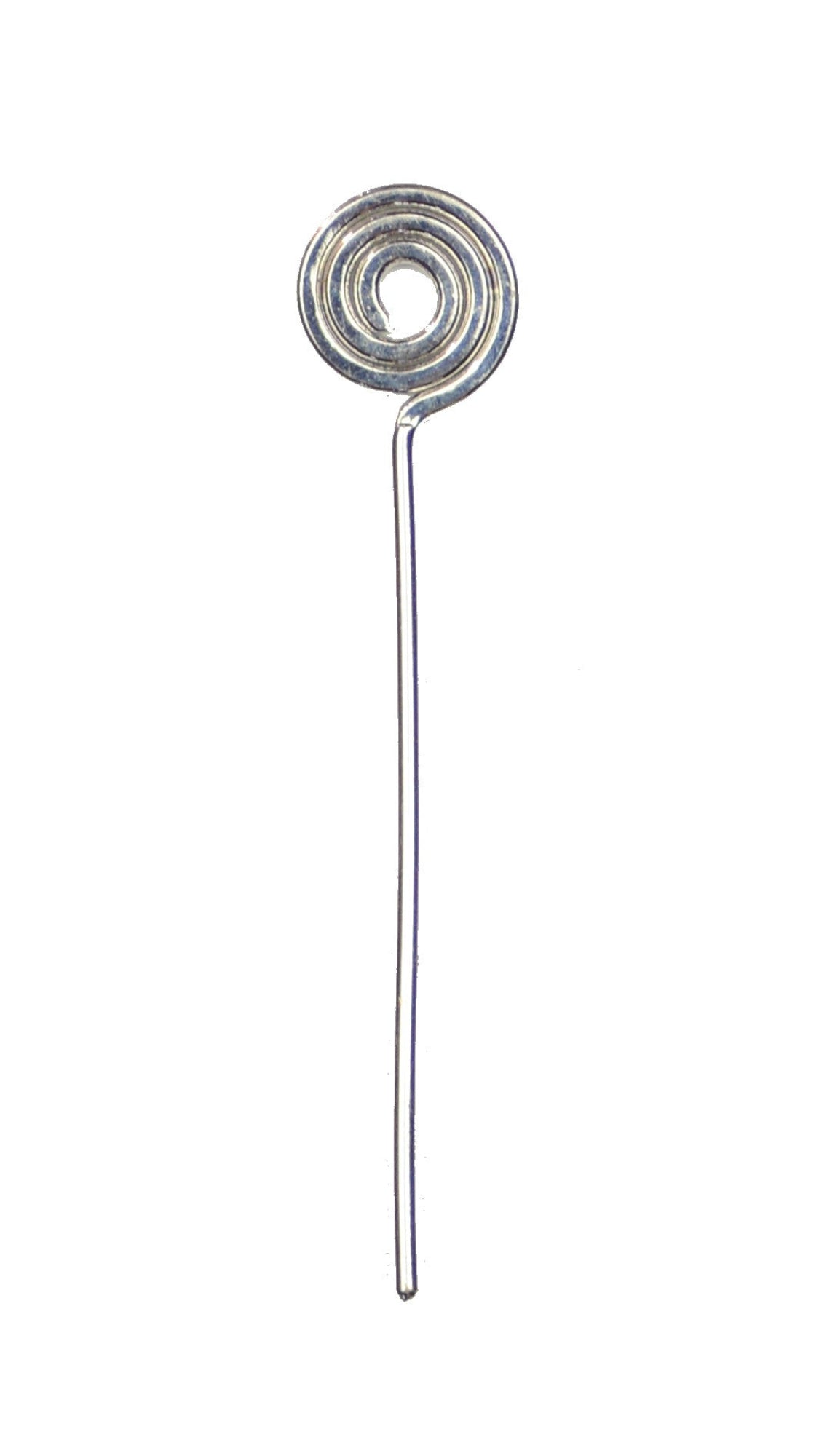 2 inch silver spiral hair twister pin for ponytail wrap, front view