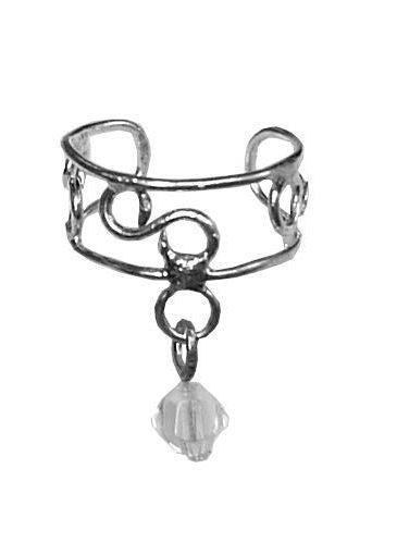 Silver Dangling Bead Ear Cuff – Elegant Non-Piercing Jewelry front view