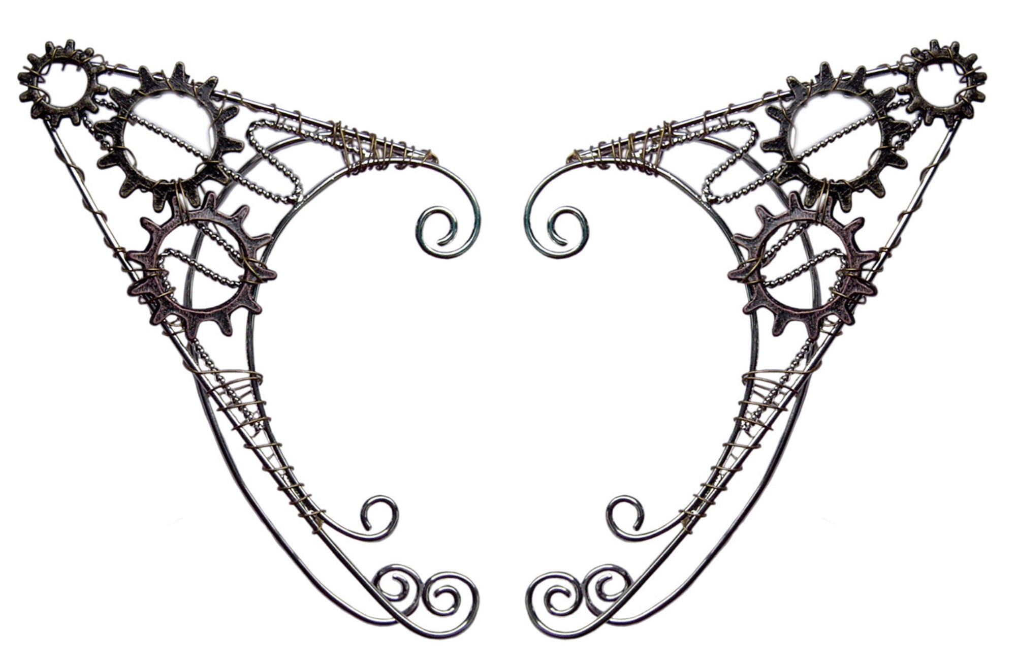 Steampunk gear elf ear cuffs, adjustable, no piercing