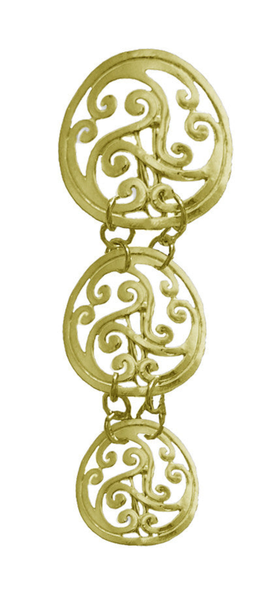 Gold Celtic round hair hook with three linked pendants, front view