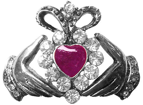 Hair Hook Claddagh with Pink Heart - Silver Ponytail Holder