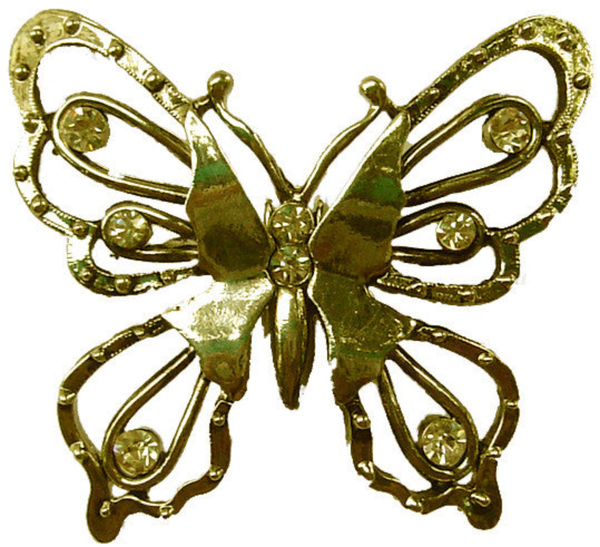 Gold butterfly ponytail hair hook with rhinestones, front view