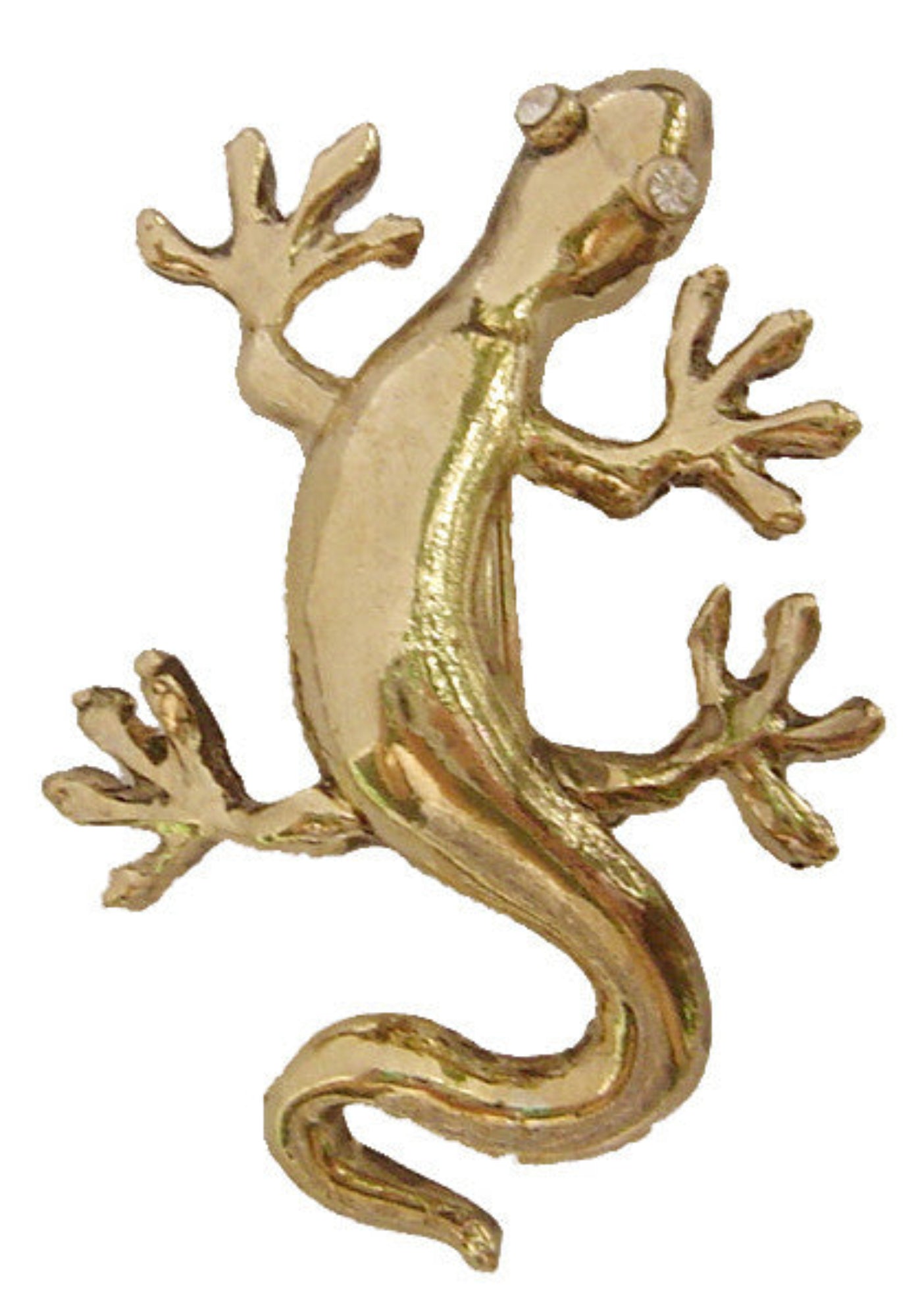 Gold gecko hair hook, front view