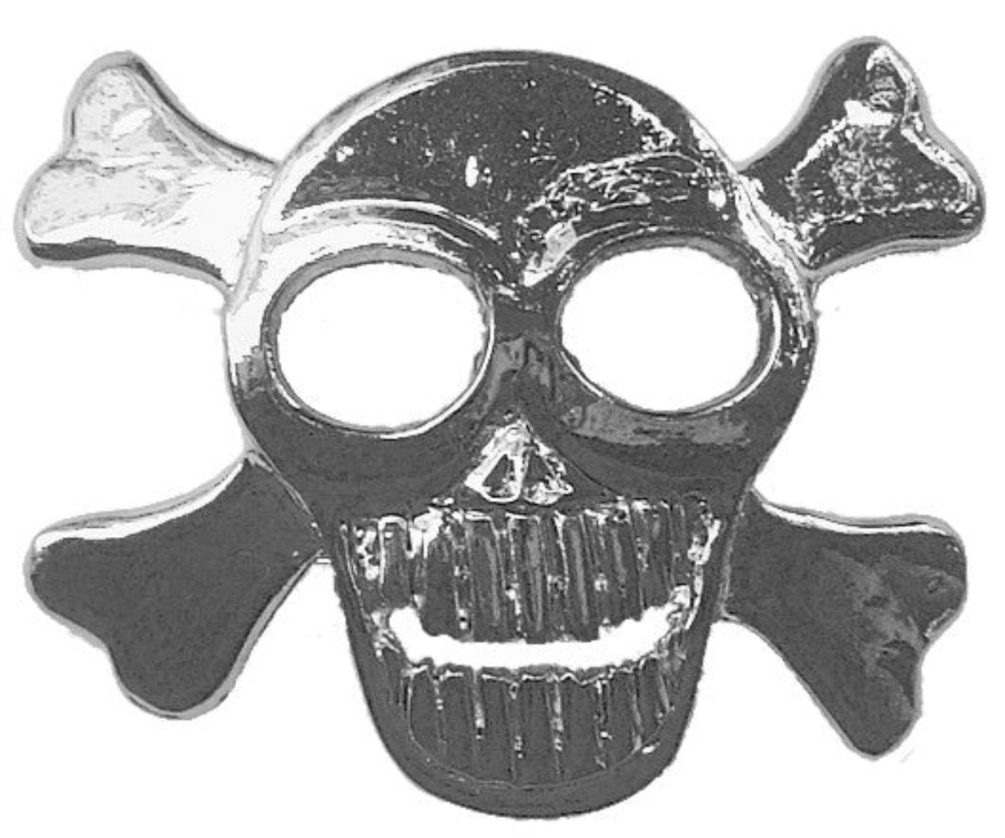 Silver skull and crossbones ponytail hair hook, front view