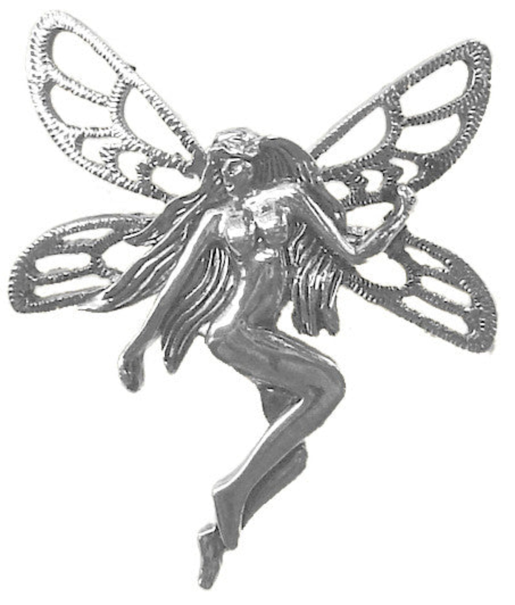 Silver winged fairy ponytail hair hook, front view