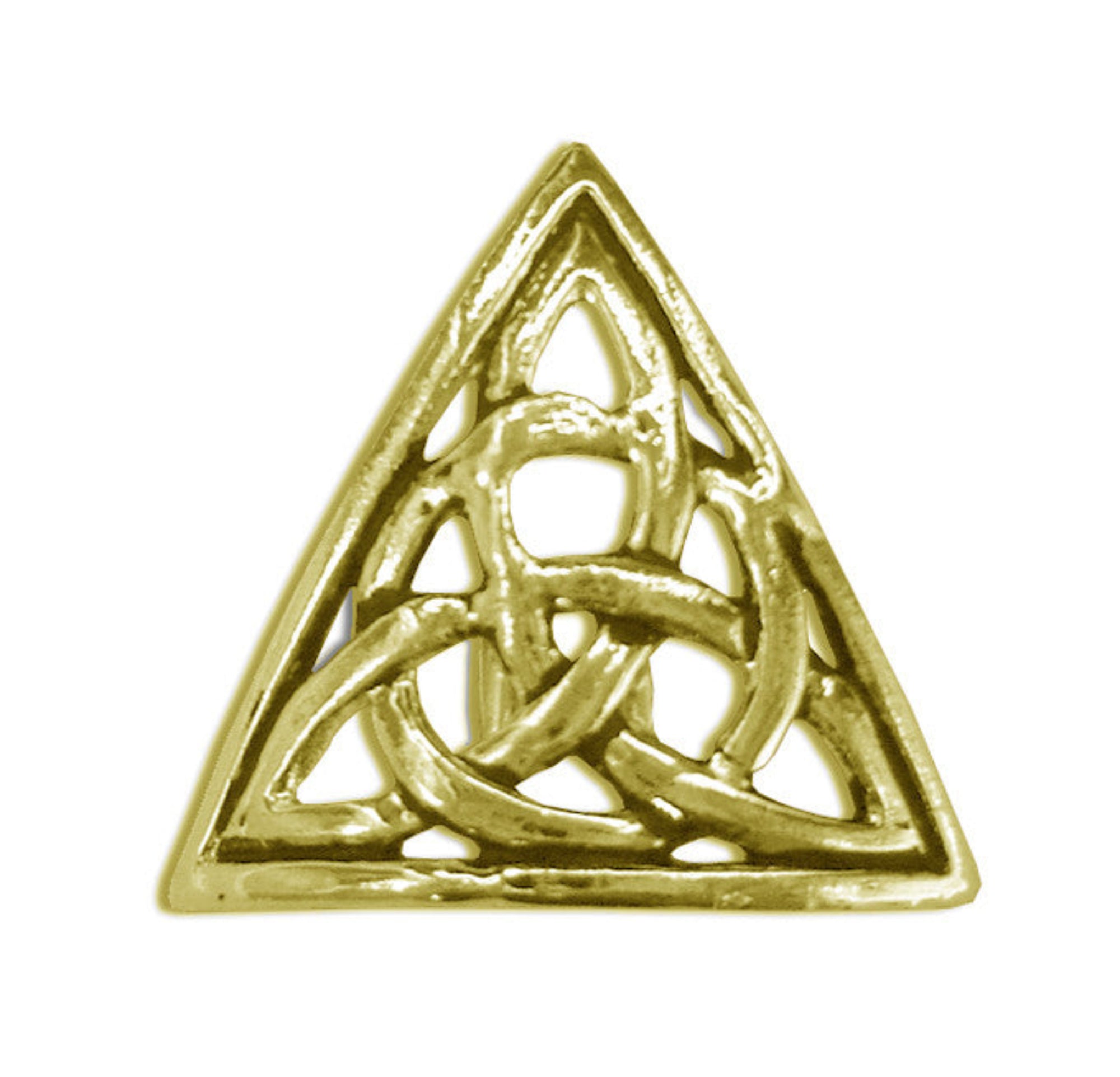 Gold Celtic triangle hair hook with knot design, front view