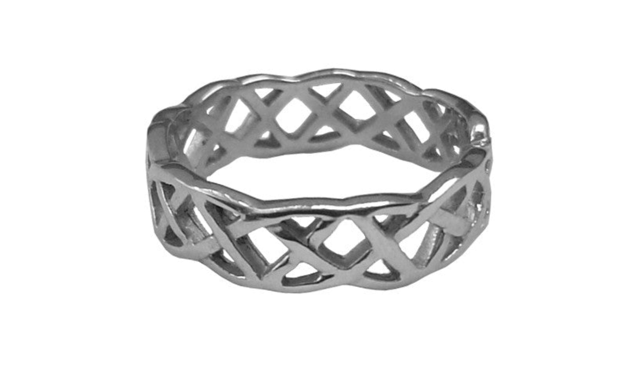 Stainless steel open Celtic knot ring, front view